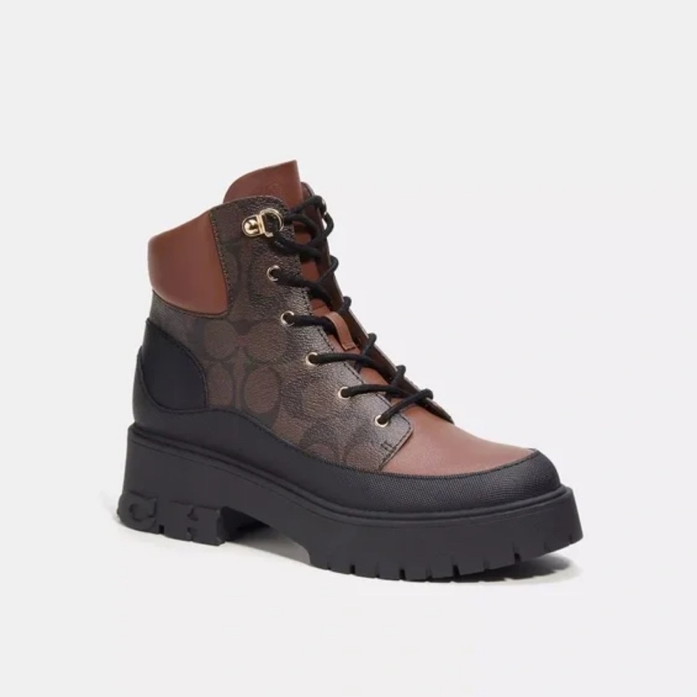 NEW IN BOX Coach Royce Bootie In Signature Canvas - Mahogany Size 6